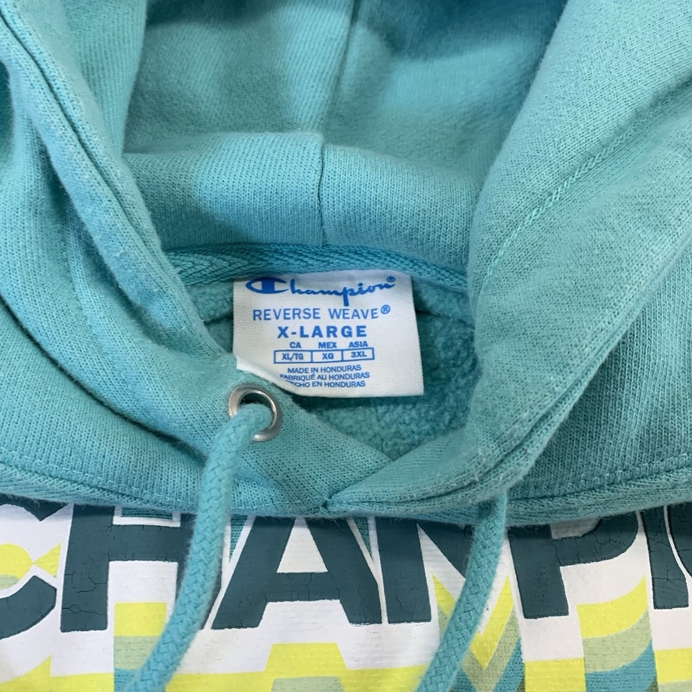 Champion Hoodie Mens XL Reverse‎ Weave Teal Multi-Logo Retro Hooded Sweatshirt - Picture 2 of 10